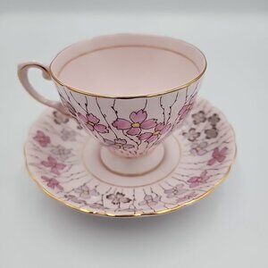 Tuscan Blush Pink, Gold, Enamel Tea Cup & Saucer Vintage Porcelain England